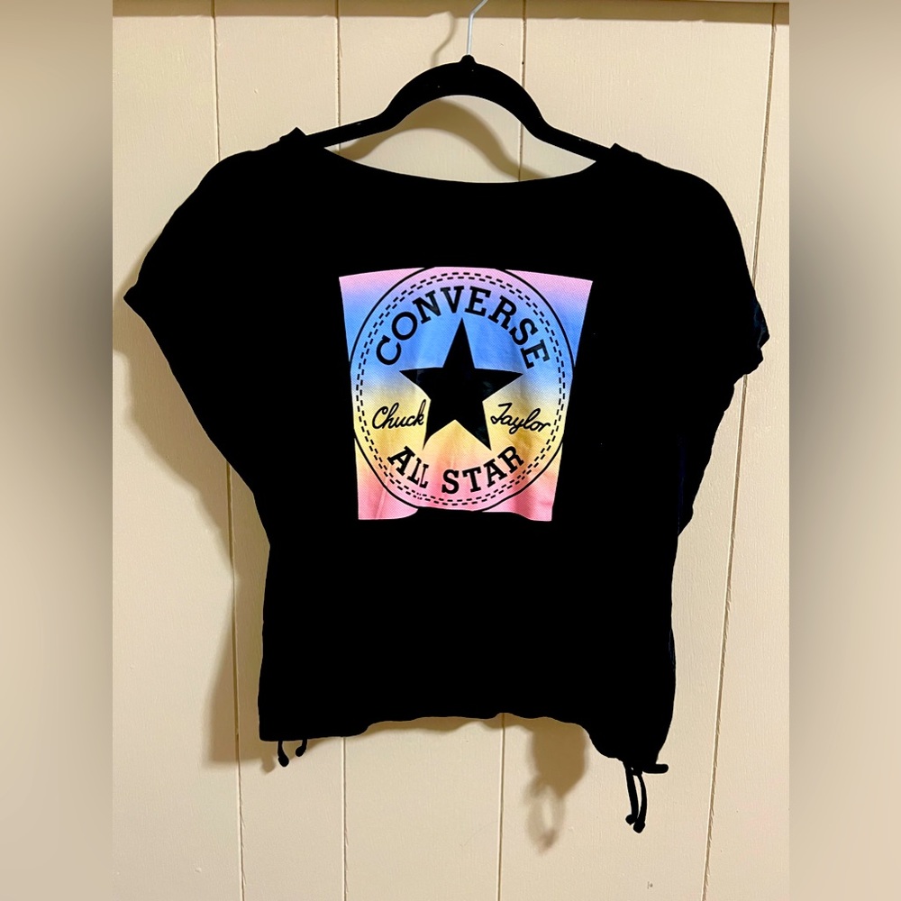 Converse all star women top juniors XL black blue pink rainbow logo